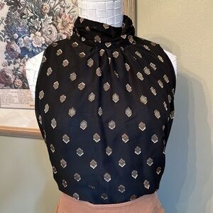 3/$40 CATHERINE MALANDRINO Sleeveless Blouse Black Gold Diamond Jacquard